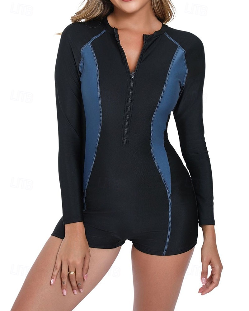 Damen Anti UV Shirt Badeanzug Badeanzüge Patchwork Reißverschluss Ultraleicht (UL) UV Schutz Elastisch Langarm Bademode Surfen Schnorcheln Frühling 2026 - $35.99 –P1