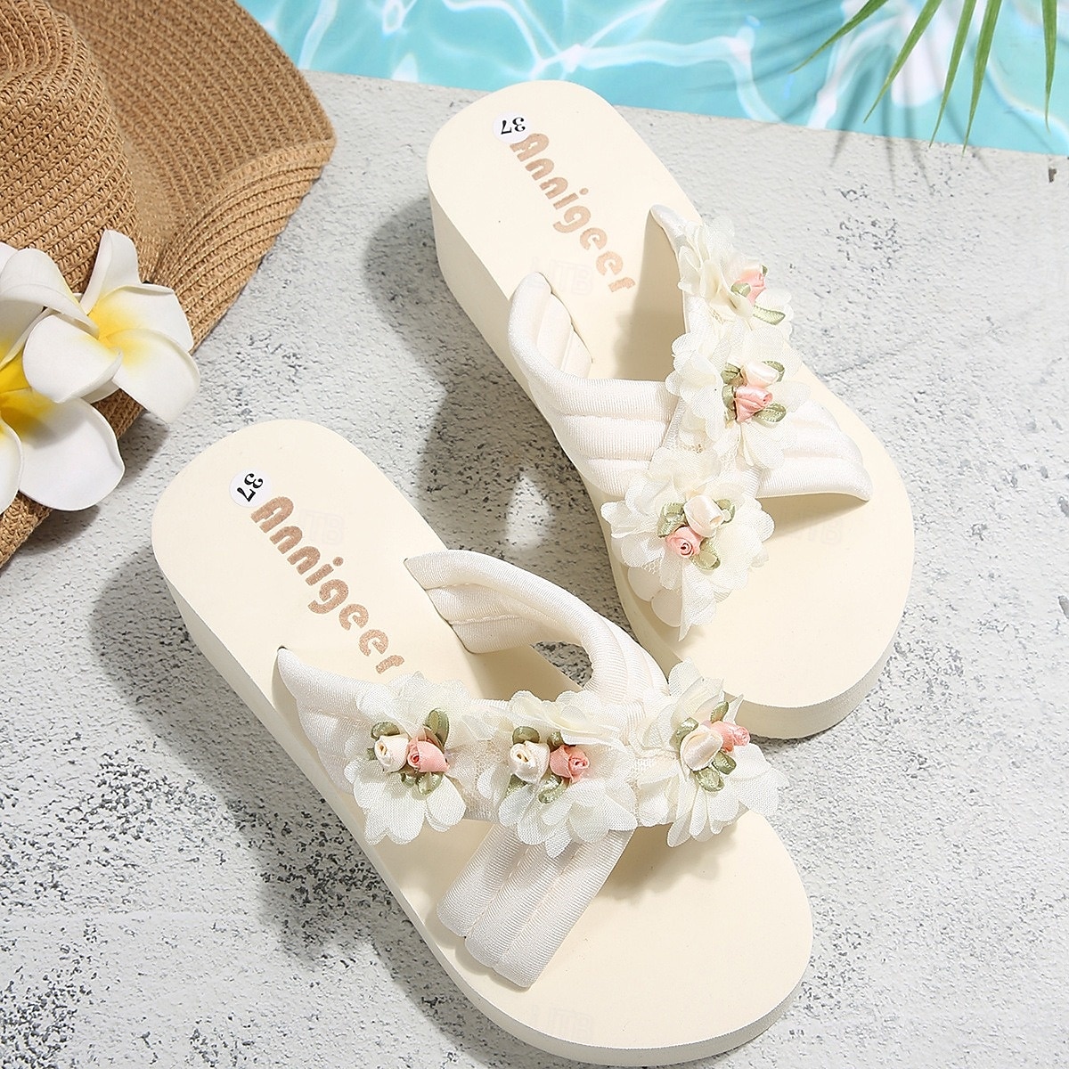 Per donna Passeggiata Spiaggia Festa in giardino Applicazioni Tacco basso Punta bicolore Elegante Bohemien Vacanza Microfibra Slip-on Avorio del 2026 a $19.99 –P5
