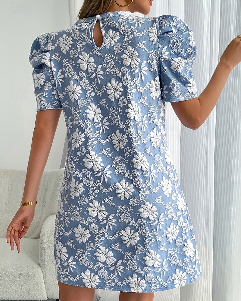 Per donna Mini Abito Abito Stampato Vintage Manica a Palloncino Quotidiano All'aperto Uscire Vestibilità regolare Floreale Manica Corta Girocollo Blu Bianco Rosa Estate Primavera del 2026 a $27.99 –P4