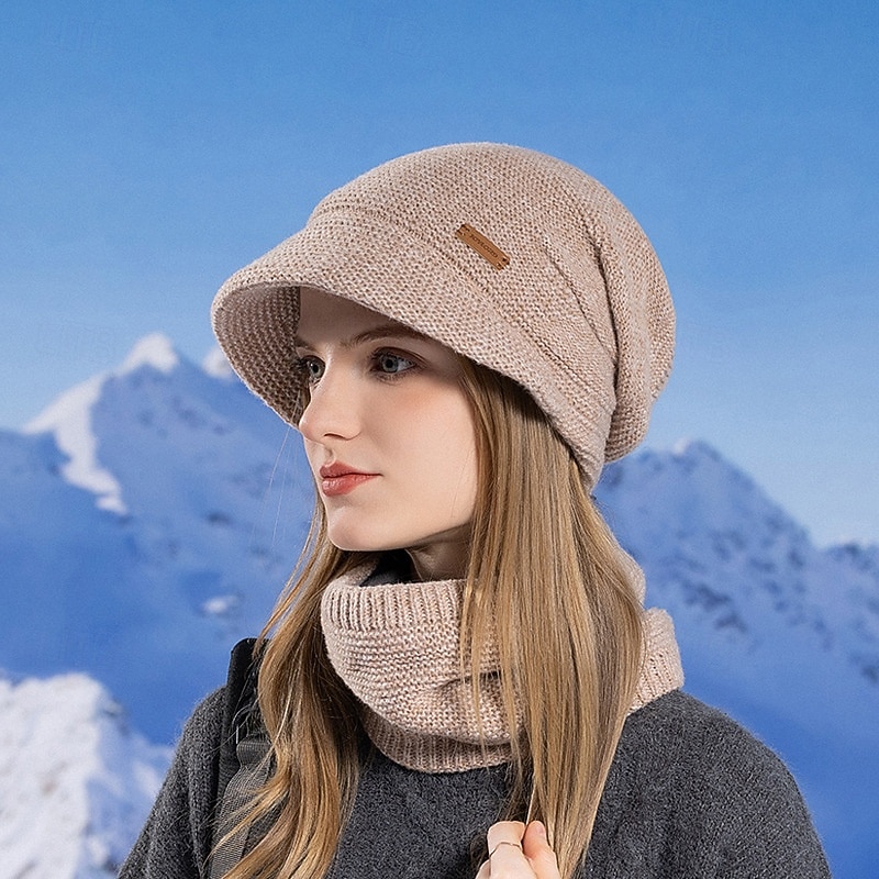 Ensemble bonnet et cache-cou en maille pour femme, bonnet thermique doublé polaire avec visière et protection des oreilles, ensemble bonnet et écharpe chauds en maille pour les voyages de ski et de 2026 ? $21.99 –P3