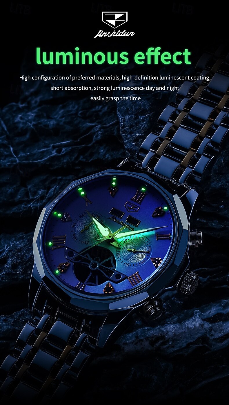 Часы OLEVS для мужчин автоматические кожаный ремешок календарь циферблат-скелетон классические водонепроницаемые часы Moonwatch 7009 2026 - $115.99 –P7