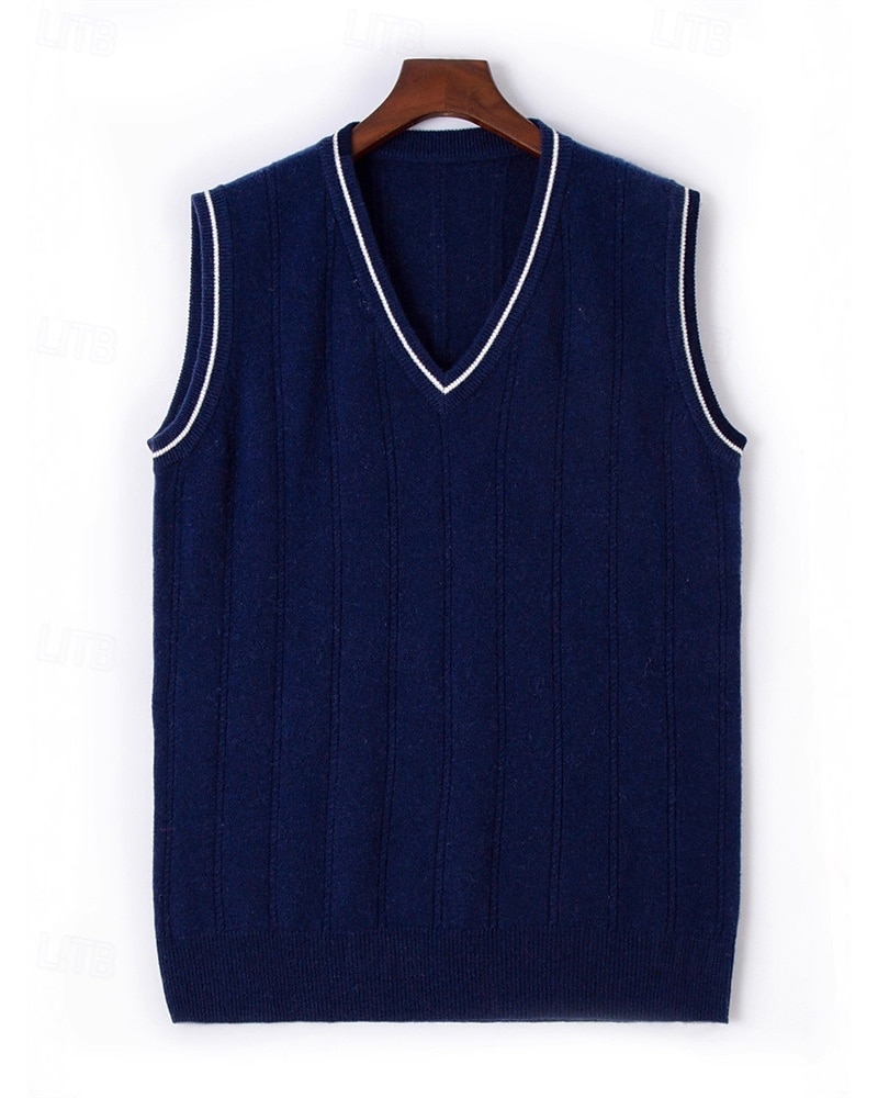 Miesten Neulepusero Mekko villapaita Liivi Neulottu villapaita Joustin Neuloa Tavalliset topit Kudottu Väripalikka V kaula-aukko Muoti Katutyyli liiketoiminta Loma Vaatetus Hihaton Syksy Talvi Kameli 2026 - $103.99 –P4