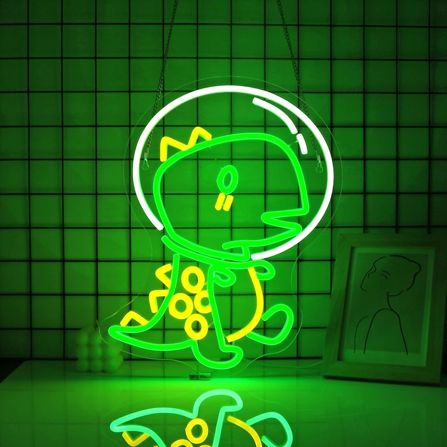 dinosaurus ještěrka kreslený led neonový nápis stmívatelný USB napájení pro nástěnnou dekoraci do interiéru ložnice obývací pokoj jídelna herní osvětlení chlapeckého pokoje mužská jeskyně skvělý dárek 2026 - $32.99 –P4