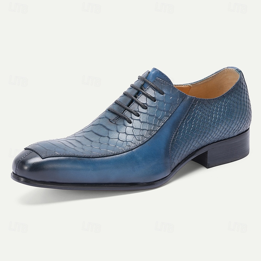 Blaue Herren-Schnürschuhe aus Leder mit Krokodilprägung – luxuriöse Schnürschuhe mit trendigem Design, ideal für Abendgarderobe, Partys und besondere Anlässe 2026 - $109.99 –P2