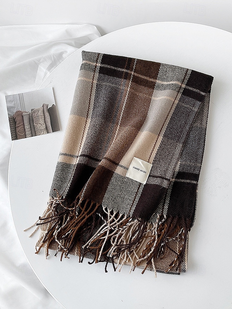 Miesten villajäljitelmäpolyesterihuivi, ruudullinen kuvio, useita värejä, täydellinen lahjaksi 2026 - $14.99 –P9