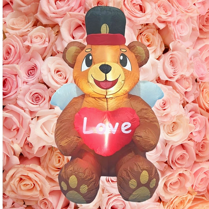 קישוט מתנפח ליום האהבה בגודל 1.2 מטר עם אורות לד, דובי מחזיק לב, מסיבה פנימית/חיצונית, חתונה, הצעת נישואין, מדשאה, חצר, אביזרי אווירת חג 2026 - $59.99 –P3