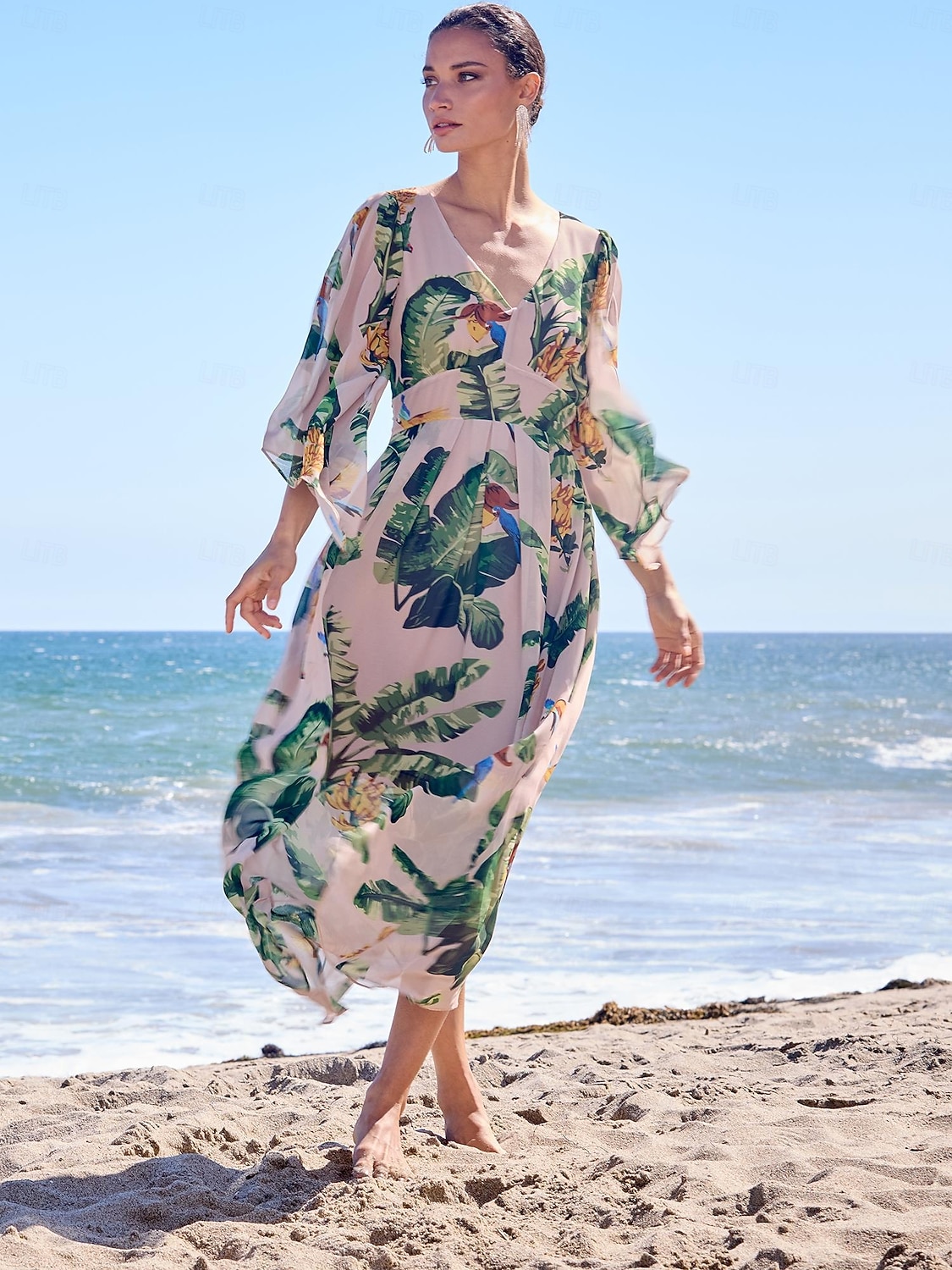 2026年 シフォンボタニカルプリントのゆったりとしたマキシドレス、バケーション  コレクション – $22.49 –P9