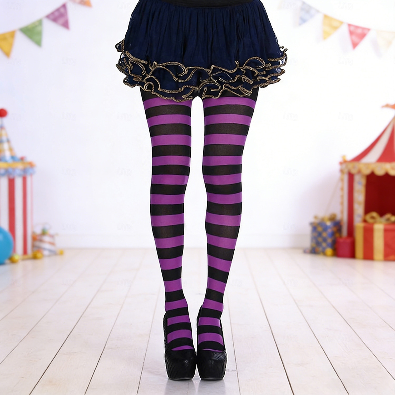 Комплект женских полосатых колготок для карнавальной вечеринки (2 пары), эластичные, выше колена, синие. &Зеленые горизонтальные полоски, забавные карнавальные носки для взрослых, для фестивалей, 2026 - $14.99 –P4