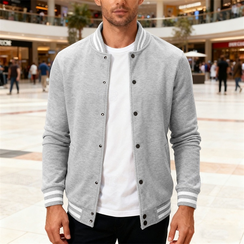 Per uomo Giacca Leggera Giacca Casual Giacca College Casuale Quotidiano Tasca Primavera Autunno A righe Streetwear Elegante Colletto Mao Regolare Nero Rosso Blu marino Blu reale Grigio chiaro Giacca del 2026 a $34.99 –P2