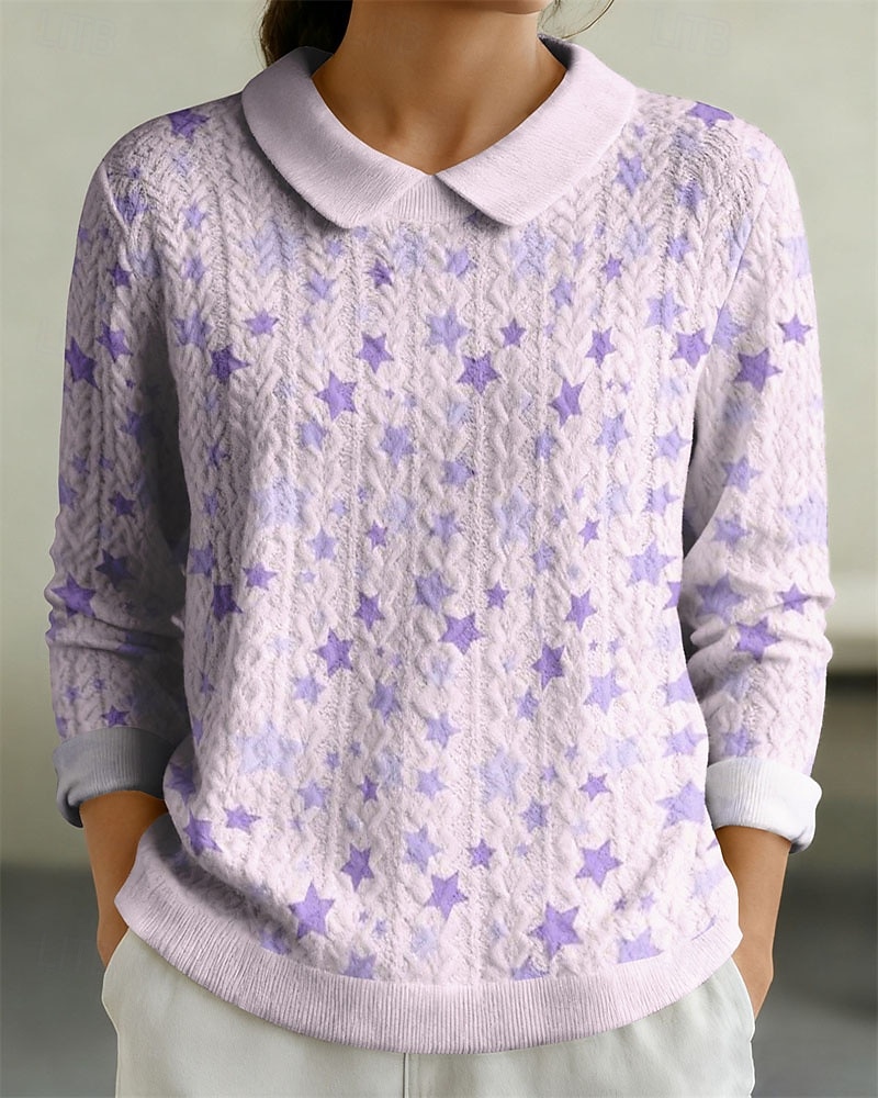 Damen Pullover Sweatshirt Patchwork Druck Grafik Einfach Elegant Warm Mode Langarm Revers Normale Oberteile Heim Arbeit Straße Blau Saphir Rosa Dunkelgrün Violett Herbst Winter 2026 - $29.99 –P6