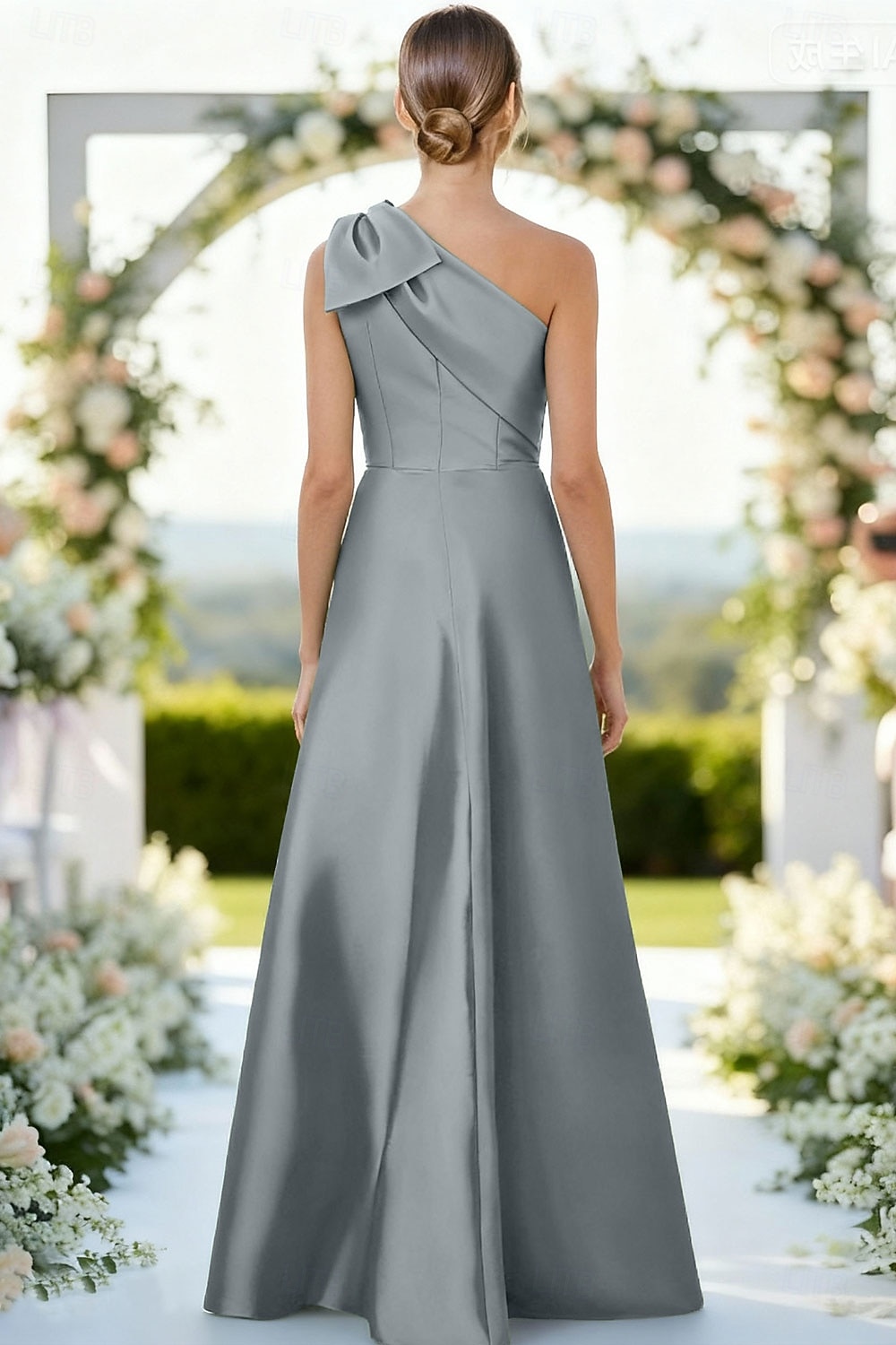 Linea ad A Tubino Colonna Lunghezza al pavimento Perline ricamate Abito da invitata a nozze Abito Formale Abito da cerimonia per signora Senza Maniche Monospalla Elegante Vintage Lussuoso Formale Raso del 2026 a $218.49 –P2