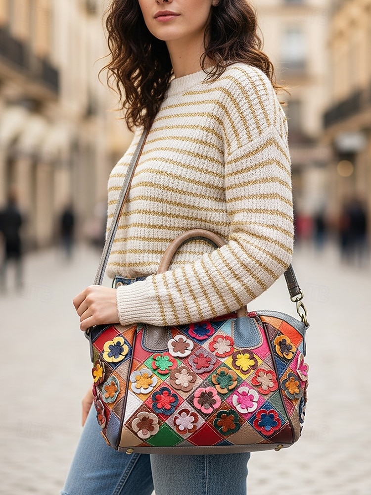 női valódi bőr kézitáska, többirányú hordozási lehetőségekkel, 3D virágdíszítéssel, stílusos és funkcionális mindennapi használatra vagy különleges alkalmakra 2026 - CAD $76.07 –P3