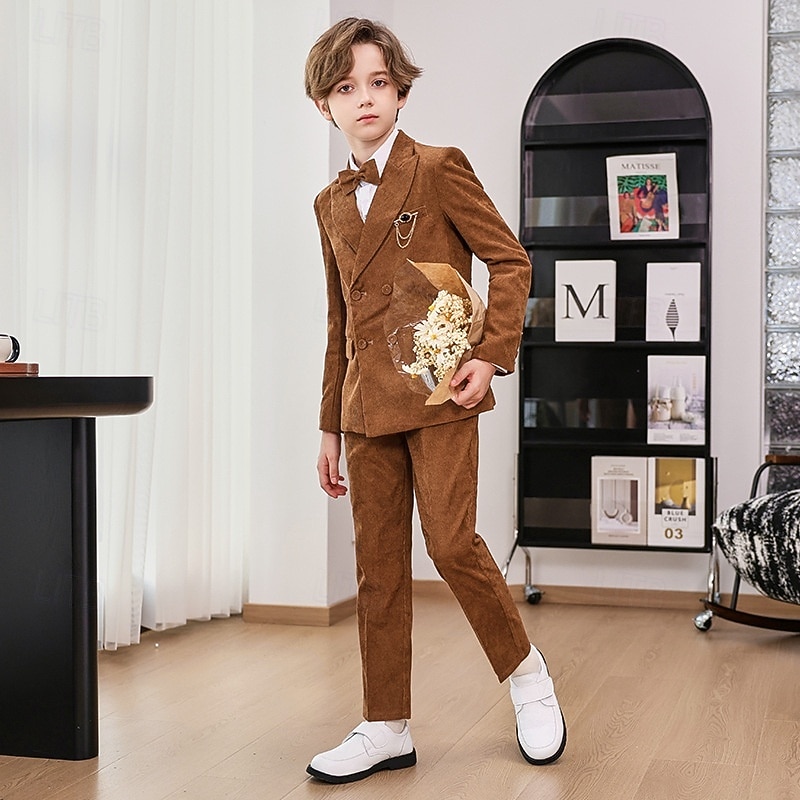 Traje de portador de anillos de 5 piezas, blazer para niños & pantalones  &camisas &Traje formal para niño, estilo casual, para exteriores, para fiestas, a la moda, básico, color liso, con bolsillos y 2026 - $63.99 –P6