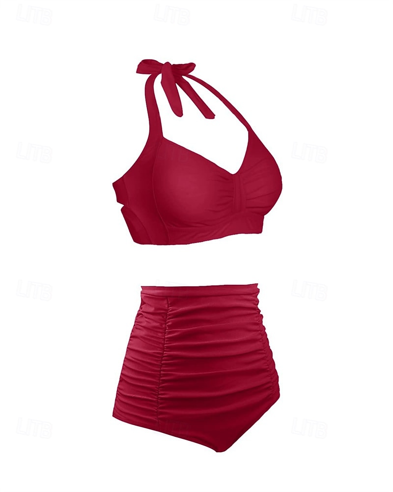Per donna Costume da bagno Bikini a vita alta con volant 2 pezzi Tropicale Senza schiena Protezione UV Alta elasticità Senza Maniche Costume da Bagno Surf Immersione Snorkeling Estate del 2026 a $15.49 –P10