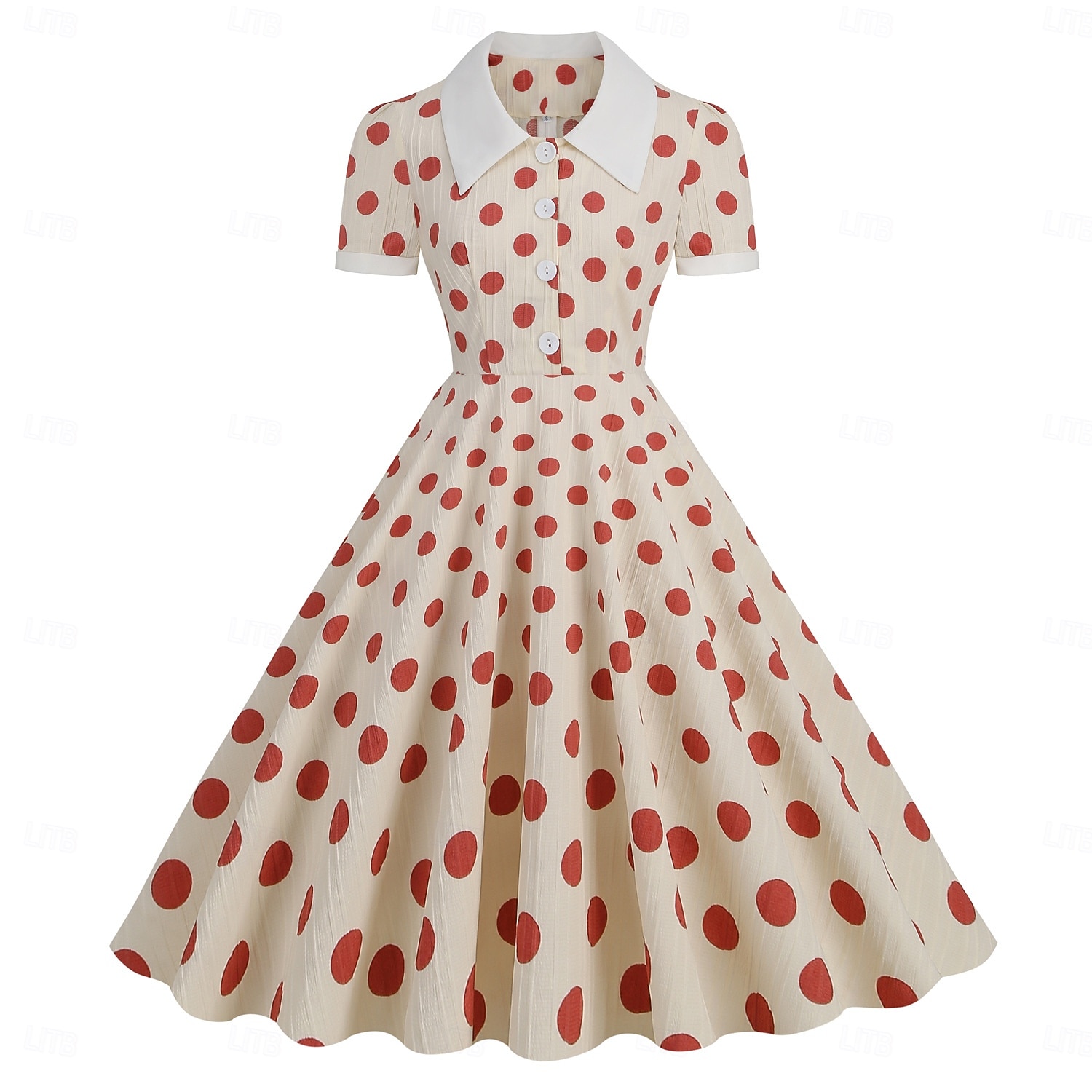 1950er Retro Vintage Rockabilly Midlänge Swing-Kleid Ausgestelltes Kleid Kurze Ärmel Tupfen Tailliert und ausgestellt Kostüm Damen Karneval Valentinstag Lässig Heimkehr Retro-Mottoparty Erwachsene 2026 - $52.99 –P12