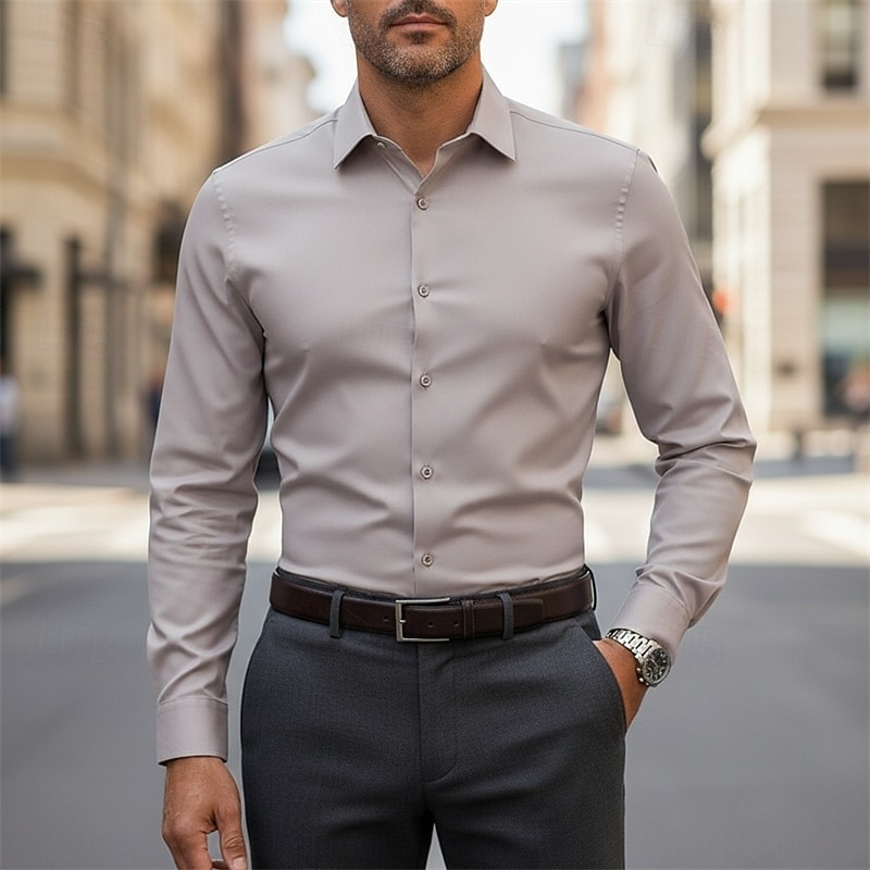 Hombre Camisa para Vestido Abotonar la camisa Plano Trabajo Boda Azul Real Manga Larga Cuello Vuelto Todas las Temporadas Ropa 2026 - $22.99 –P5