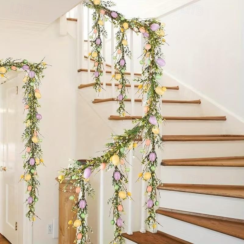 Guirlande de 1,80 m d'œufs de Pâques artificiels colorés, guirlande rustique printanière avec œufs pastel &Des accents floraux parfaits pour les fêtes &centre de table, décoration de table, couronne de 2026 ? $33.99 –P4