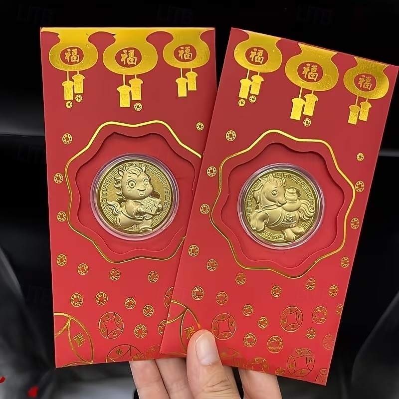 5 ks pamětních mincí k roku 2026 (náhodný styl) 100 juanů, červené obálky, zlatá fólie, čínský Nový rok, štěstí, peněžní tašky, kulturní zboží 2026 - $15.99 –P3