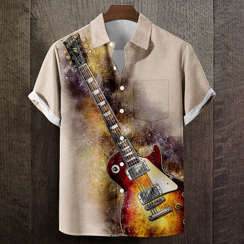 Per uomo Chitarra Strumento musicale Camicia Camicia Estiva Camicia con Bottoni Manica Corta Vintage Retrò Festival Musicale Ferie Estate Primavera Collo ripiegato Stampa 3D Una tasca anteriore del 2026 a $25.99 –P1