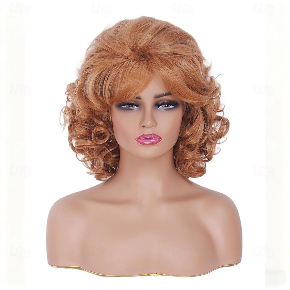 Pelucas rubias vintage para mujer, años 70 y 80, peluca corta y rizada con flequillo, peluca sintética hasta los hombros para cosplay. 2026 - $29.99 –P10