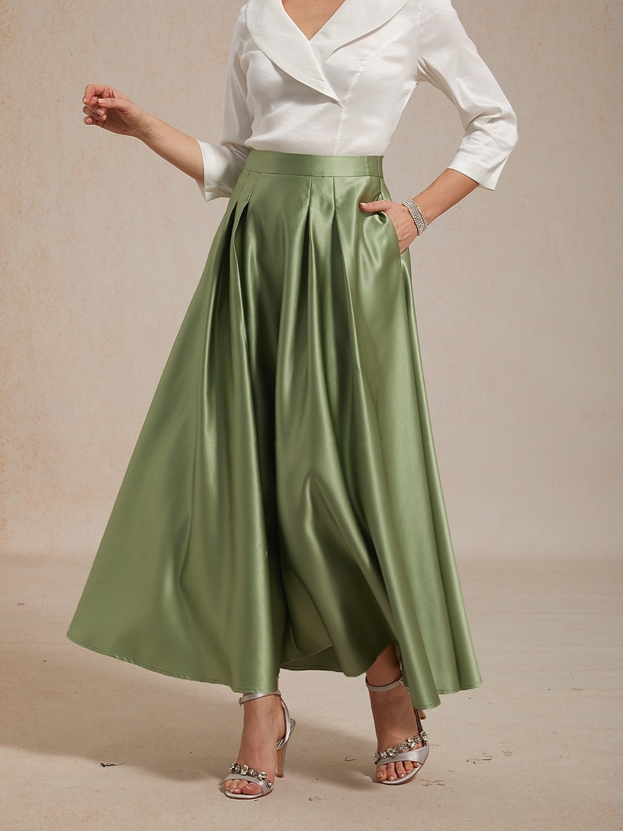 Dámské Saténové sukně Elegantní Maxi Středně vysoký pas Sukně Lehce elastické Koktejlový večírek Svatba Host Mechově zelená Léto Satén 2026 - $72.99 –P4