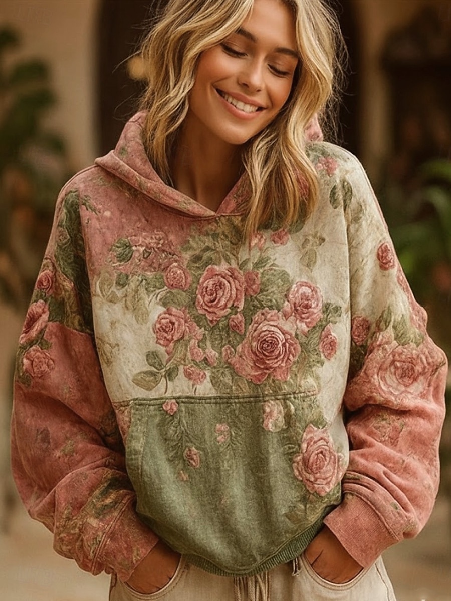 Γυναικείο 3D Εκτύπωση Vintage Boho Φόρεμα Patchwork Φόρεμα Φούτερ Floral Pullover Φούτερ Casual Με Κουκούλα Καθημερινά Ρούχα Patchwork Εκτύπωση Τσέπη Μπροστά Ροζ Μωβ Πράσινο Άνοιξη Φθινόπωρο Χειμώνα 2026 - $32.99 –P1