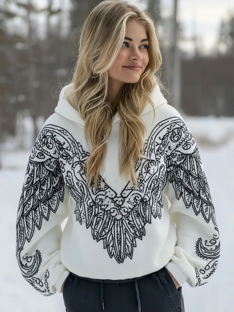 Per donna Felpa con cappuccio Grafico Animale Tribale Elegante Punk Vintage Manica Lunga Con Cappuccio Top Regolari Casuale Casa Streetwear Nero Bianco Beige Autunno del 2026 a $31.99 –P1