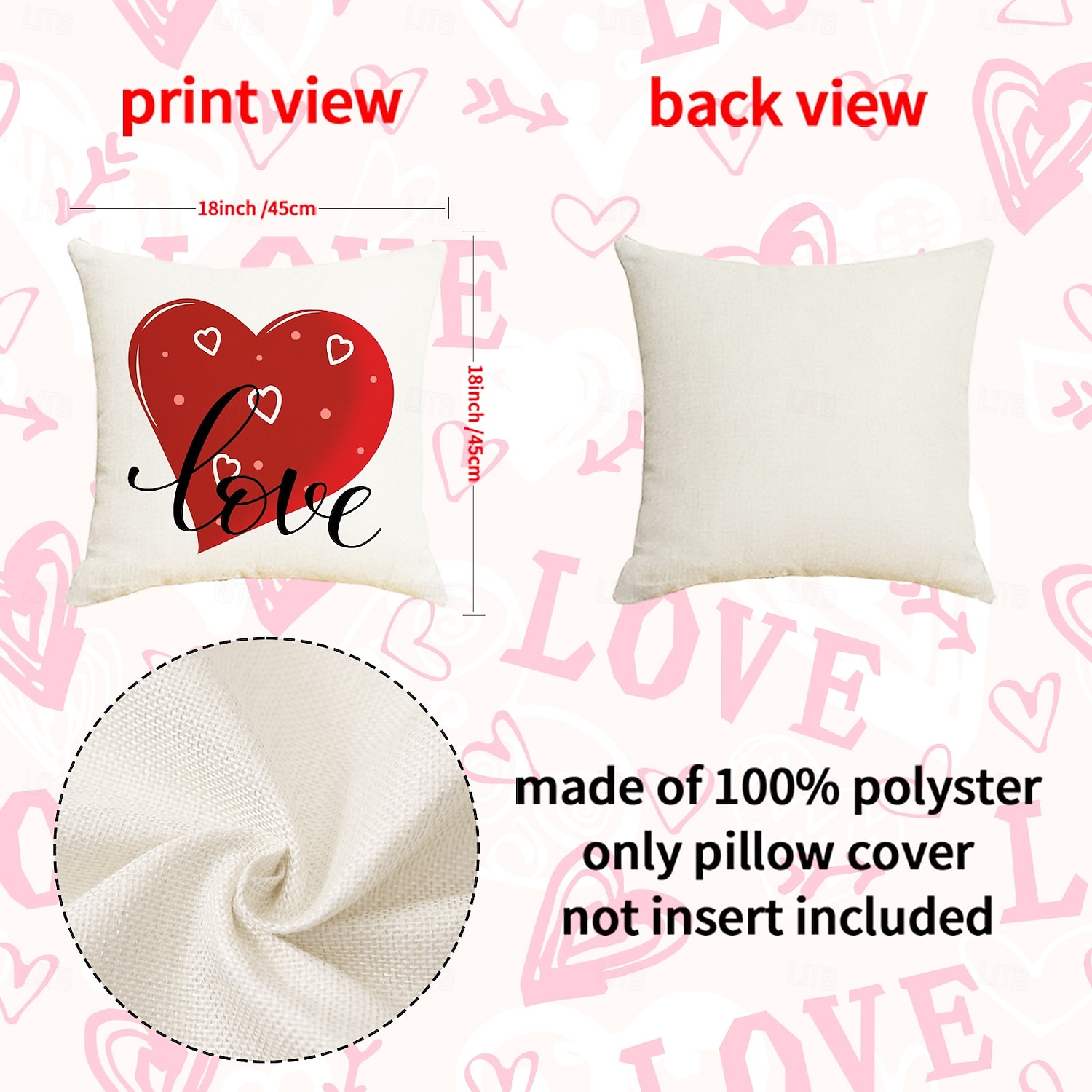Kussensloop met rode hartjesprint voor Valentijnsdag, feestelijk "liefde"-design, decoratief kussen in Europese stijl, perfect voor op de bank of in de woonkamer, ideaal voor Valentijnsdag thuis en 2026 - $13.99 –P4