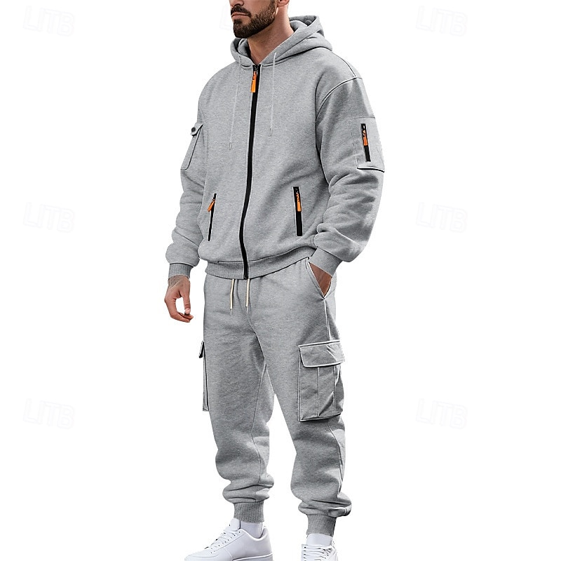 Men's Hoodie Tracksuit Hoodie & Pants Set Hoodie Daily Outdoor Vacation Daily Wear Drawstring Zip Up Plain Black Navy Blue Khaki Activewear Sports Fashion Fall 2026 - $54.99 –P18