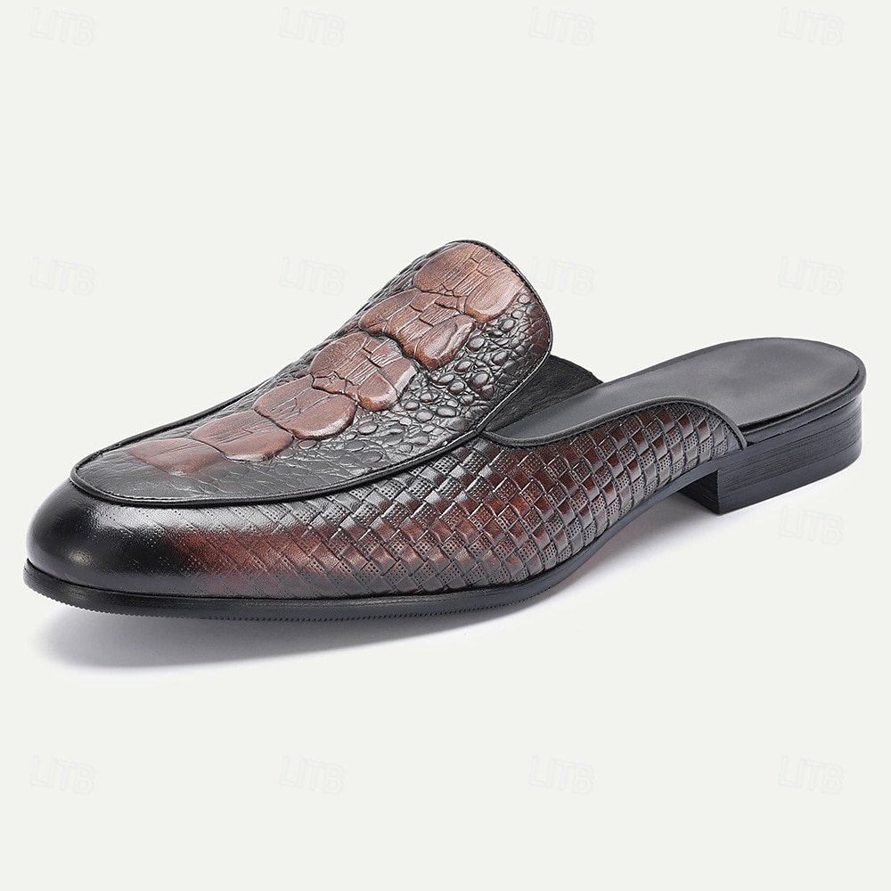 Svarta herrloafers med krokodilmönster – elegant slip-on-design med premiumläder, perfekt för bröllop, speciella tillfällen och formella kläder 2026 - $94.99 –P4