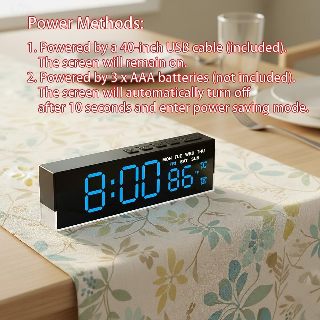 nowoczesny cyfrowy budzik LED z dwoma alarmami &miękkie dolne światło, wyświetla czas, datę, dzień tygodnia, temperaturę, 3-stopniowa automatyczna/ręczna jasność, zegar biurkowy zasilany bateryjnie 2026 - $22.99 –P6