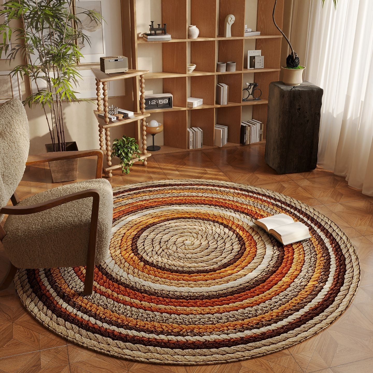 Covor vintage boho chic rotund pentru scaun, husă de canapea și masă de cafea de lux, covor de living rezistent la pete, covoraș de podea pentru dormitor și dulap 2026 - $63.99 –P3