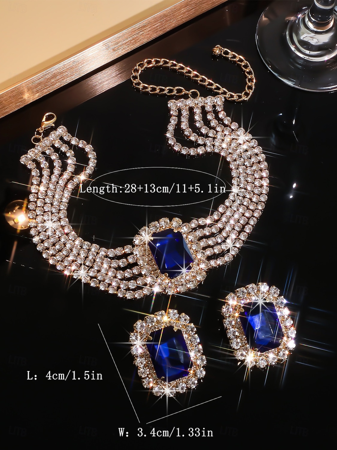collana girocollo da donna con strass verde smeraldo &set di orecchini, gioielli con cristalli color oro, stile glamour per le feste &eventi serali del 2026 a $18.99 –P4