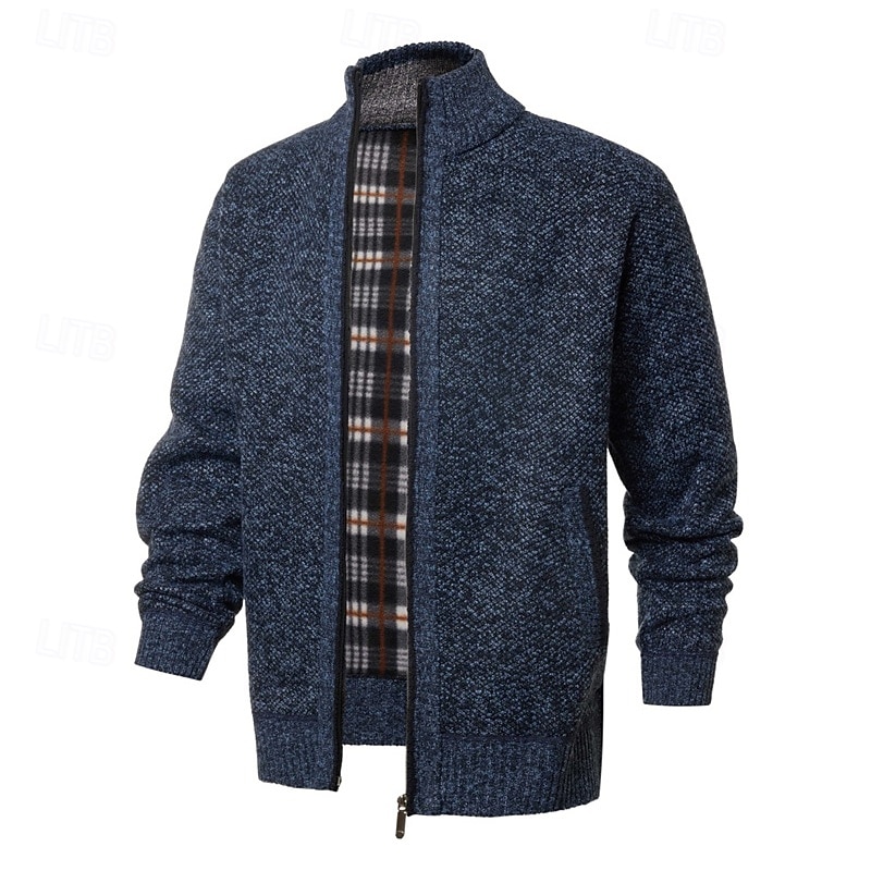 Herre Genser Cardigan Genser Glidelås genser Riflet Strikke Vanlige topper Strikket Helfarge Høyhalset Nøytral Mote Avslappet Dagligdagstøy Klær Høst Vinter Navyblå M L XL 2026 - $30.99 –P10