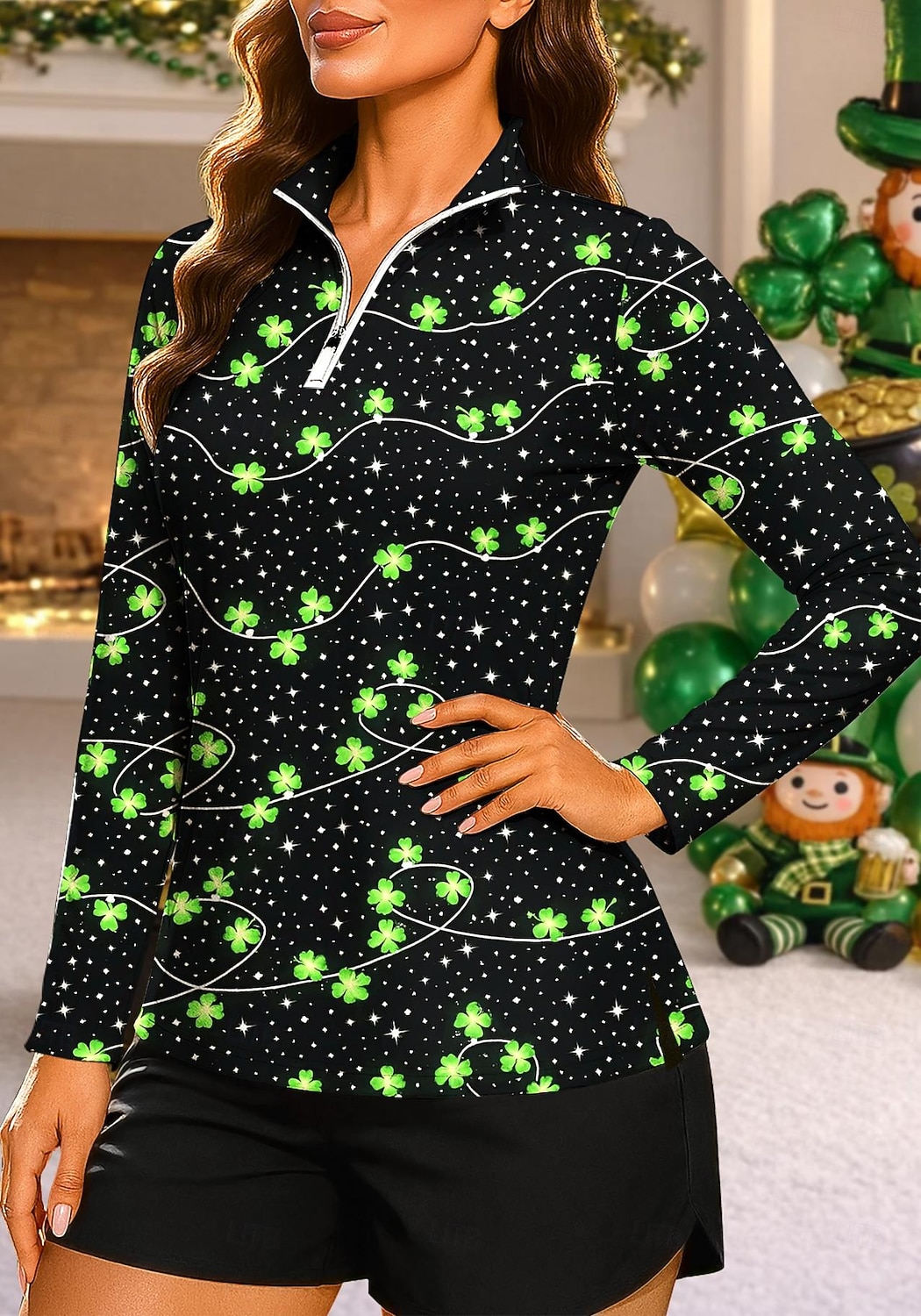St. Patrick Women's Unisex Clover Sweatshirt Polo Sweatshirt Tops Shirt Long Sleeve Print Quarter Zip Pullover UPF50+ UV Resistant Elastic Breathable Volleyball Tennis Golf High Neck Stand Collar 2026 - $25.99 –P3
