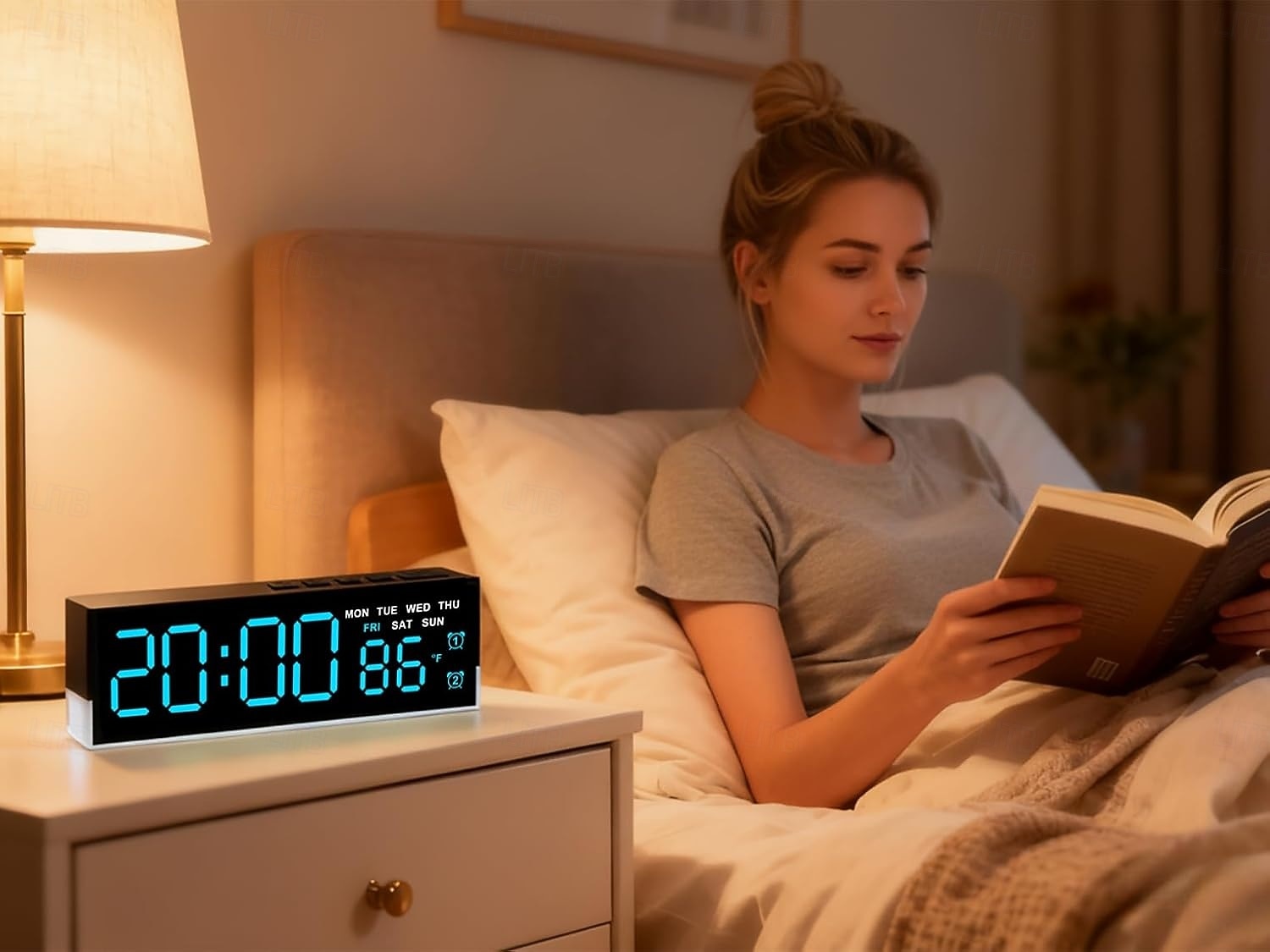 nowoczesny cyfrowy budzik LED z dwoma alarmami &miękkie dolne światło, wyświetla czas, datę, dzień tygodnia, temperaturę, 3-stopniowa automatyczna/ręczna jasność, zegar biurkowy zasilany bateryjnie 2026 - $22.99 –P5