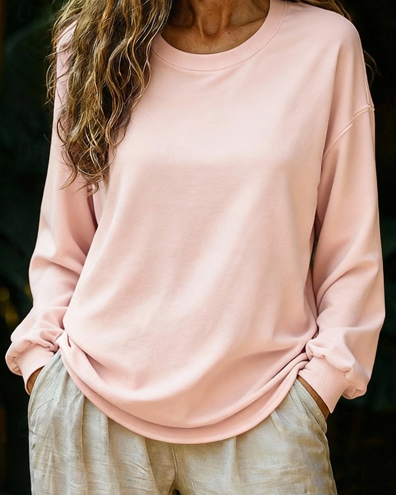 Women's T Shirt Solid Color Casual Long Sleeve Crew Neck Regular Tops Daily Going out Weekend Blue Pink Sky Blue Khaki Spring Fall 2026 - $16.49 –P4