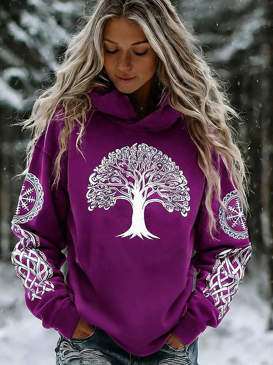 Per donna Felpa con cappuccio Stampato Grafico Geometrico Tribale Casual Manica Lunga Con Cappuccio Top Regolari Casuale Abbigliamento da sera Streetwear Blu Rosso violaceo Viola Verde Primavera del 2026 a $35.99 –P4