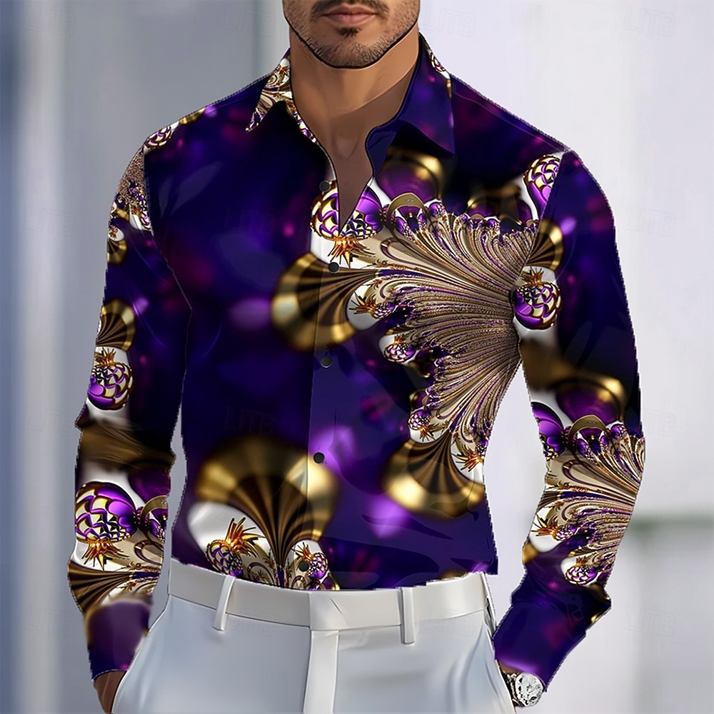 Martedì grasso Per uomo Piuma Carnevale Camicia Camicia in raso Camicia elegante Manica Lunga Moda Casual Feste Ferie Estate Primavera Collo ripiegato Stampa 3D Camicie con bottoni Viola Viola scuro del 2026 a $12.99 –P1