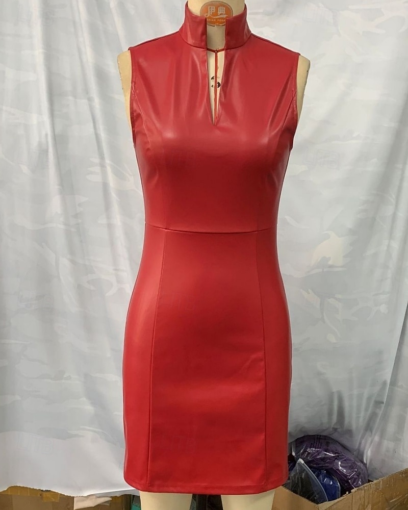 نسائي فستان قصير لباس غير رسمي فستان شيث فستان من الجلد عتيق موضة الحديث مناسب للبس اليومي عطلة مناسب للخارج عادي سهل بدون كم مرتفعة أحمر الصيف الربيع 2026 - $31.99 –P4