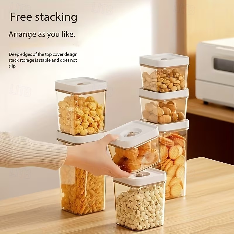 4 stuks handmatige vacuüm bewaardozen (3 dozen + 1 luchtpomp), vierkant ABS-materiaal met deksel, inclusief luchtpomp, vervangende bewaardoos voor in de koelkast, geschikt voor fruit, groenten, granen 2026 - $28.99 –P6