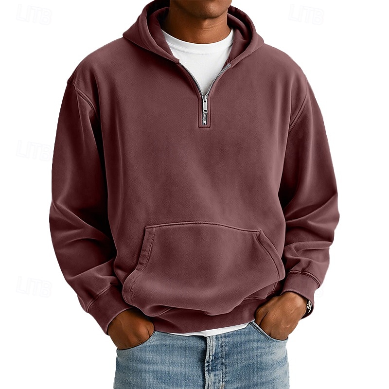 Hombre Sudadera Sudadera Con Capucha Sudadera con capucha y cremallera de un cuarto Rojo tinto Verde Claro Azul Marino Gris Claro Azul claro Con Capucha Plano Bolsillo canguro Deporte Casual Diario 2026 - $24.99 –P5