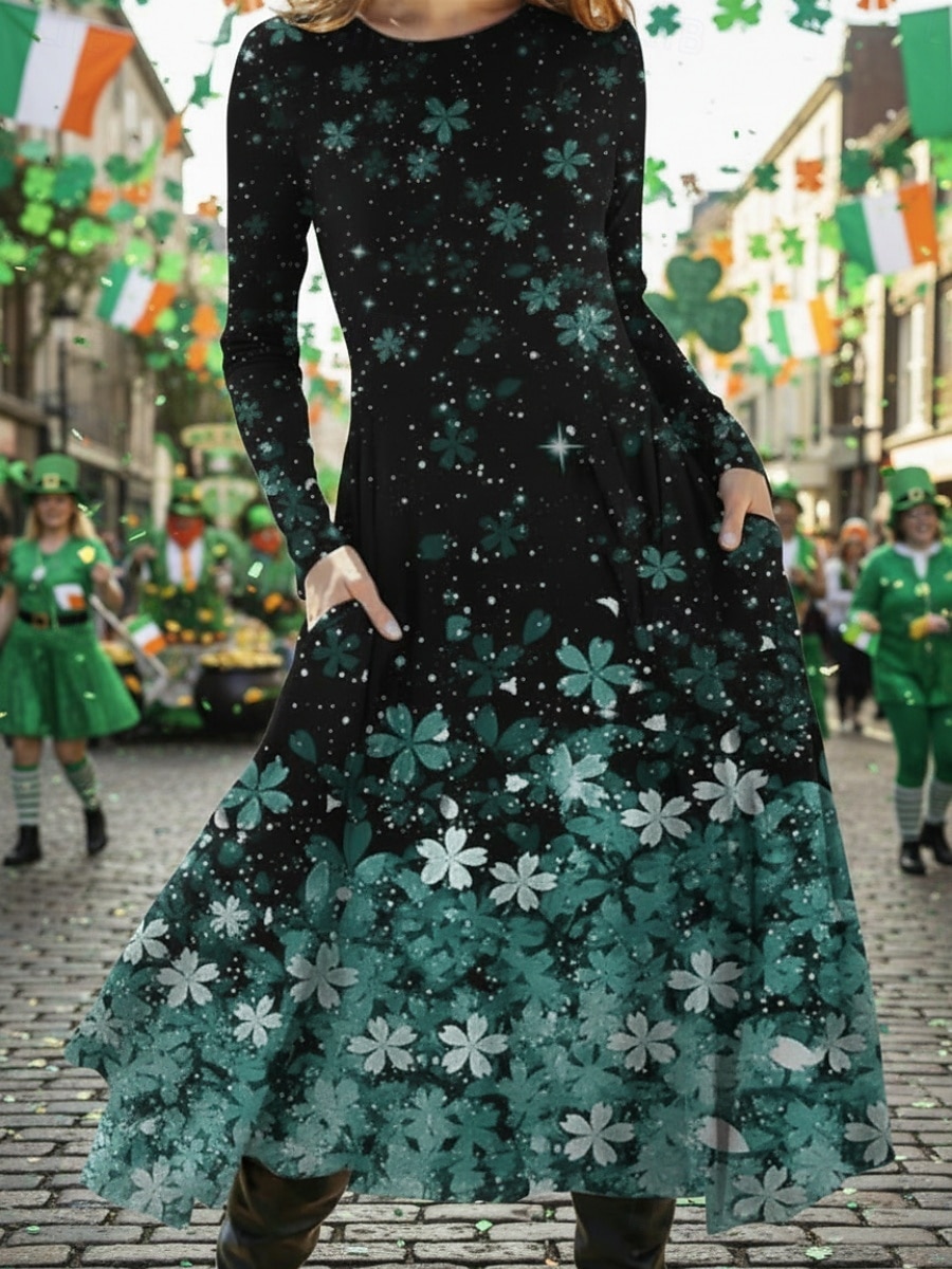 Damen Midikleid Freizeitkleid Schwingkleid Elegant Mode Täglich Outdoor Wochenende Normale Passform Blumen Grafik Langarm Rundhalsausschnitt Blau Gelb Purpur Grün Frühling Herbst Winter 2026 - $37.99 –P3