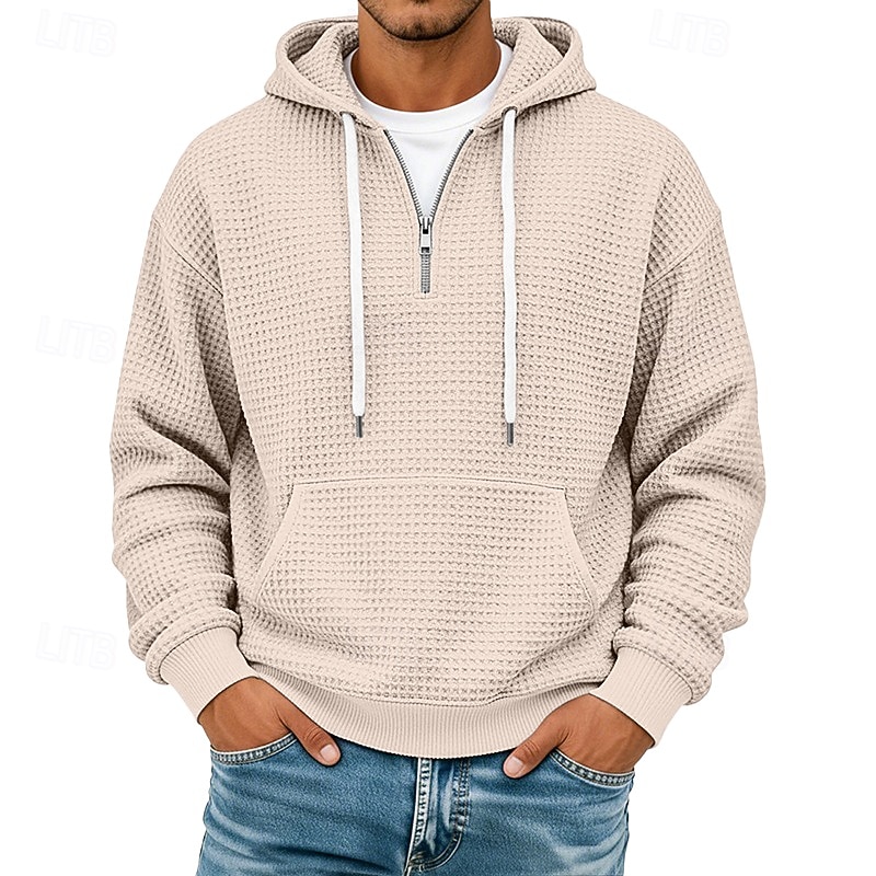 Men's Hoodie Waffle Hoodies Pullover Hoodie Sweatshirt Quarter Zip Hoodie Apricot Wine Red White Light Green Navy Blue Hooded Plain Patchwork Color Block Textured Casual Daily Sports & Outdoor 2026 - $28.99 –P2