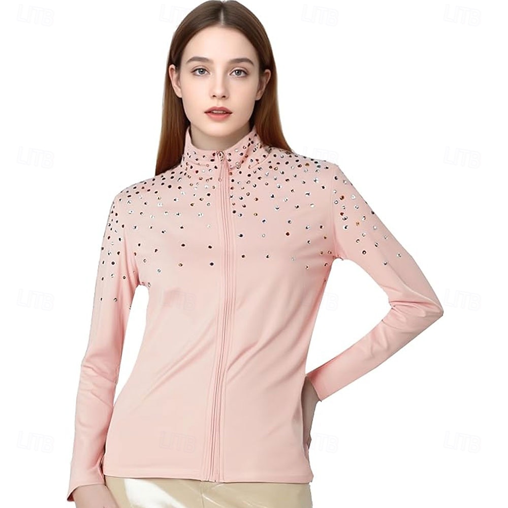 2026年 フィギュアスケート フリース ジャケット レディース ガールズ アイススケート ジャケット トップ パープル ストレッチ トレーニング 競技 スケートウェア 保温 暖かい クリスタル/ラインストーン 長袖 アイススケート フィギュアスケート  コレクション – $106.99 –P7