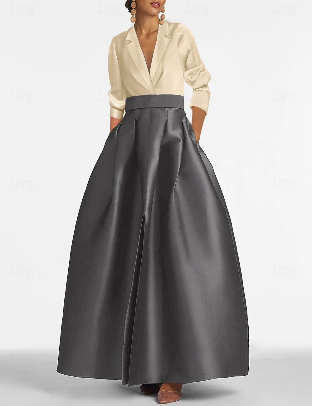 Linea ad A Lunghezza al pavimento Abito da Sera Da principessa Abito formale Elegante Festa Monocolore Manica Lunga Scollo a V Matrimonio Cravatta nera Invitato a matrimonio autunnale Raso Tessuto del 2026 a $172.99 –P8