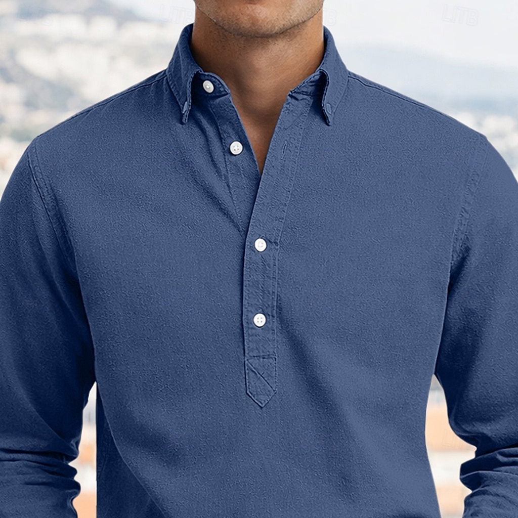 Herren Hemd Popover-Hemd Durchgeknöpft Hemd Freizeithemd Marineblau Dunkelblau Grau Leicht Blau Langarm Einfach Umlegekragen Lässig Outdoor Knöpfe Bekleidung Neutral Mode Täglich Lässig 2026 - $26.99 –P2