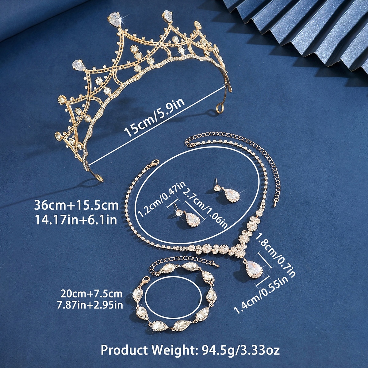 Conjunto de joias de noiva com cristais para mulheres - tiara de 3 peças e colar em formato de gota. &Pulseira de noiva estilo princesa com strass brilhantes. &cerimônias de casamento de 2026 por $18.99 –P1
