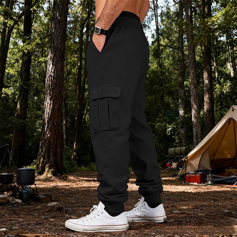 2026年 男性用 カーゴパンツ スウェットパンツ ズボン ストレートレッグスウェットパンツ ドローストリング ポケット 弾性ウエスト 平織り 履き心地よい ソフト カジュアル 日常 アウトドア 旅行度假风 ファッション ブルー ホワイト  コレクション – $25.99 –P40