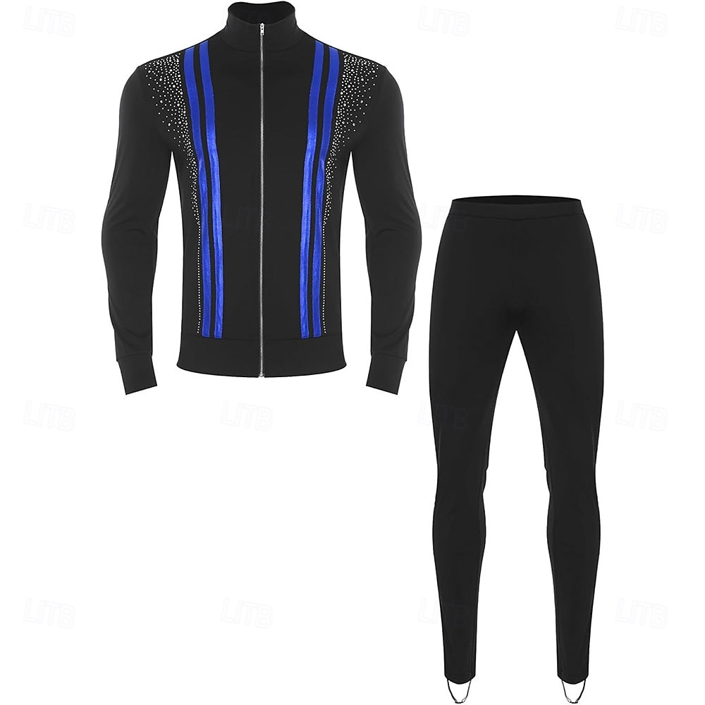 سترة تزلج على الجليد مع بنطال، ملابس تزلج على الجليد للرجال والأولاد، ملابس تزلج سوداء مطاطية للتدريب والمنافسات، ملابس تزلج حرارية دافئة مرصعة بالكريستال/أحجار الراين بأكمام طويلة للتزلج على الجليد. 2026 - $171.99 –P1